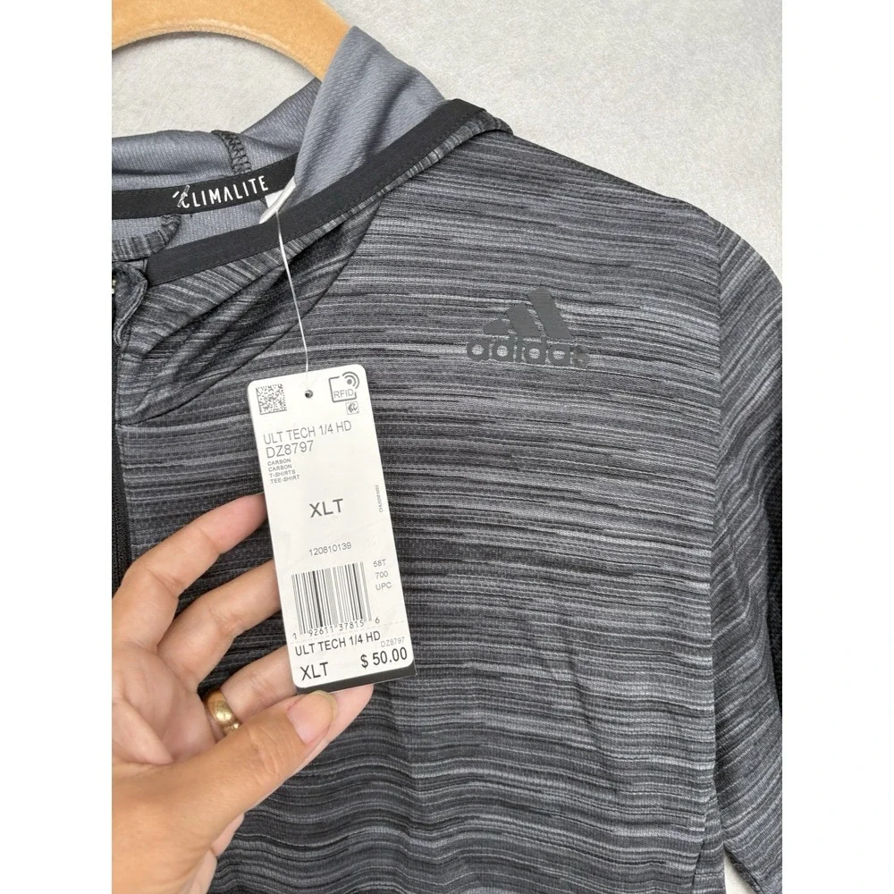 Adidas Runners Mens‎ Pullover Hooded 1/4 Zip Running Pullover Hoodie Gray XLT